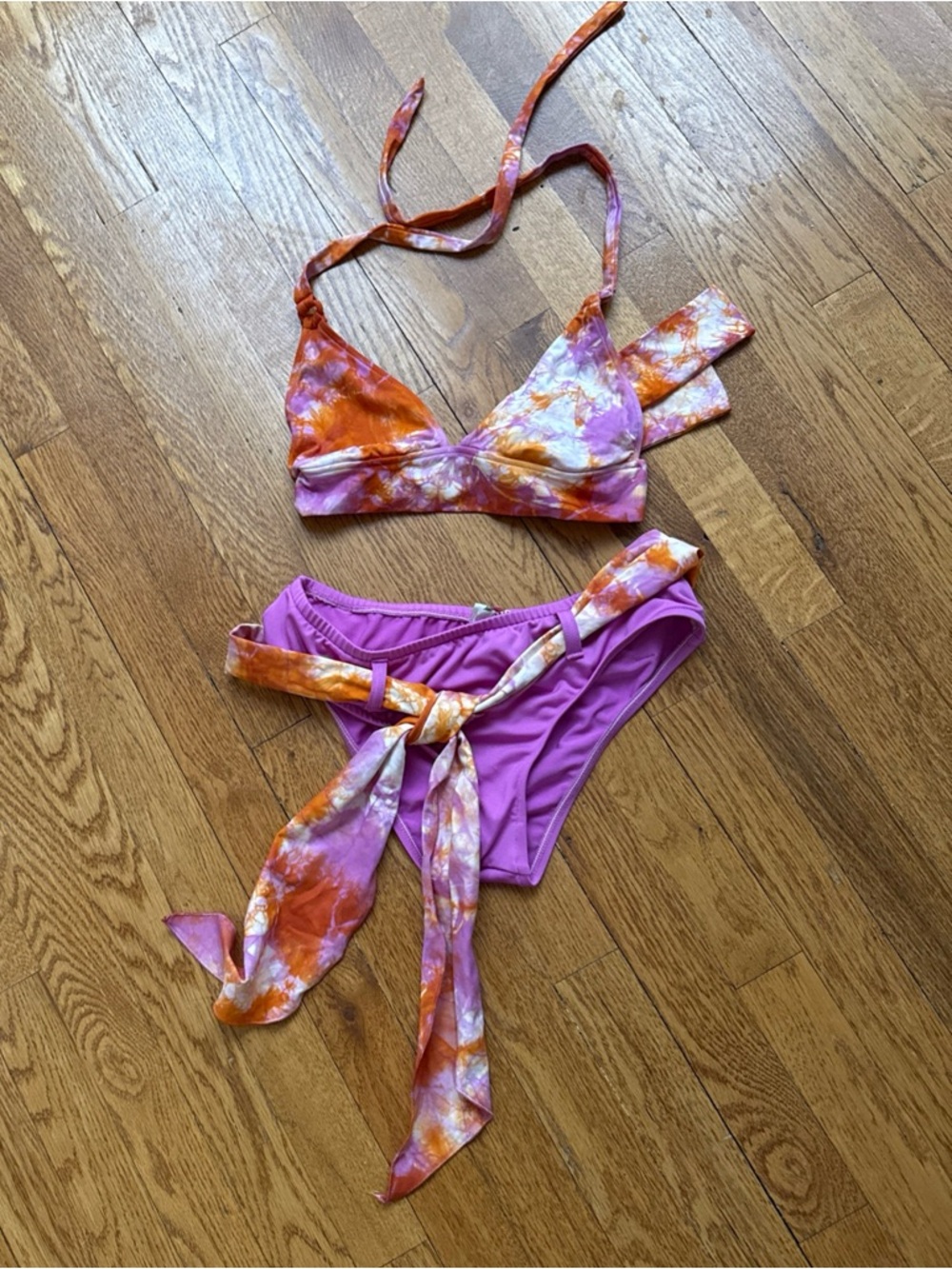 Lucky Brand Purple and Orange Tie-Dye Bikini